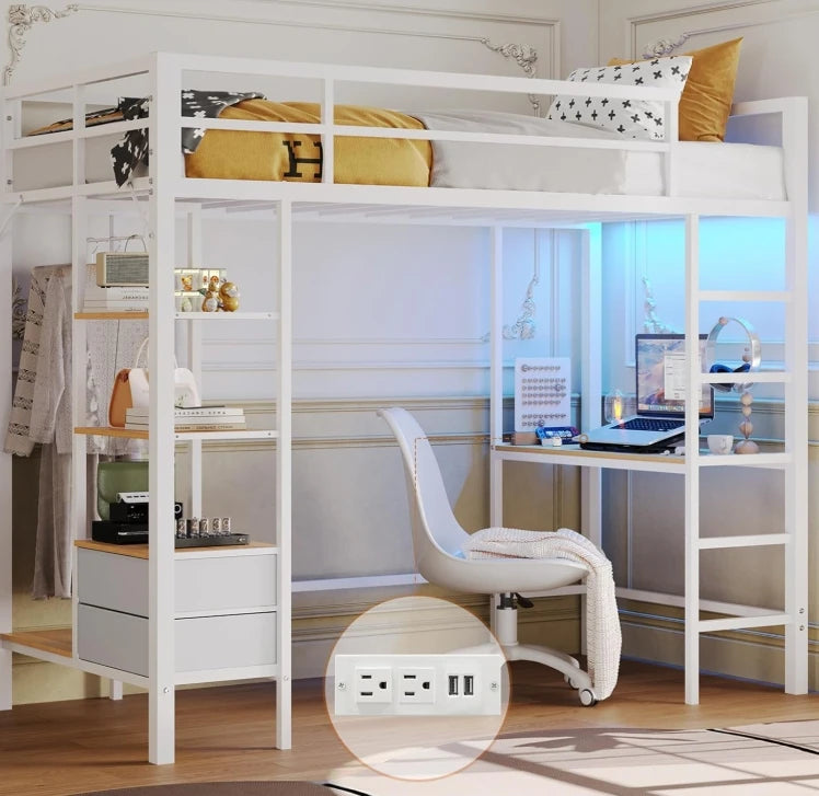 Loft Bed Twin Size with Desk and