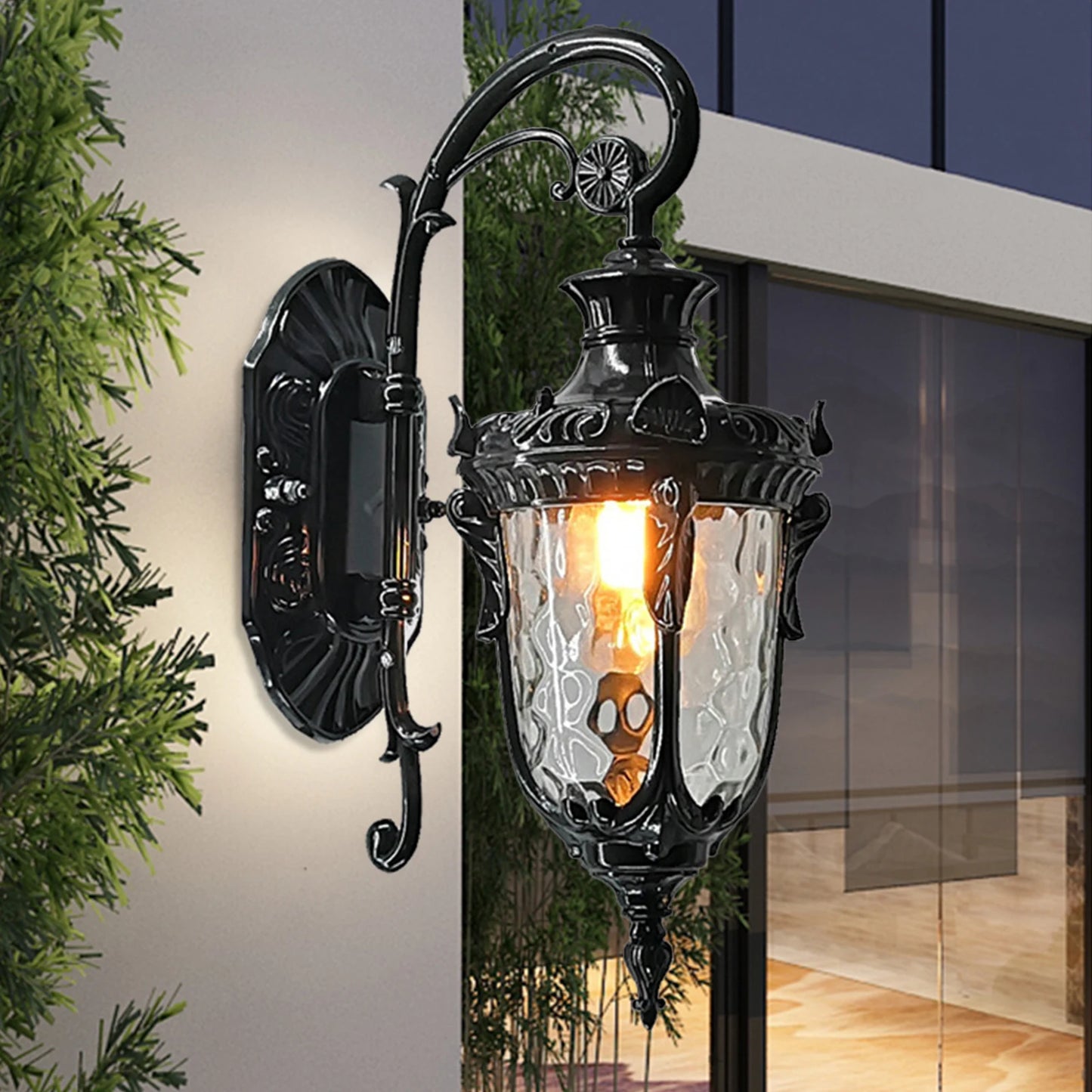 Outdoor Wall Lamp Antique Loft Wood Glass