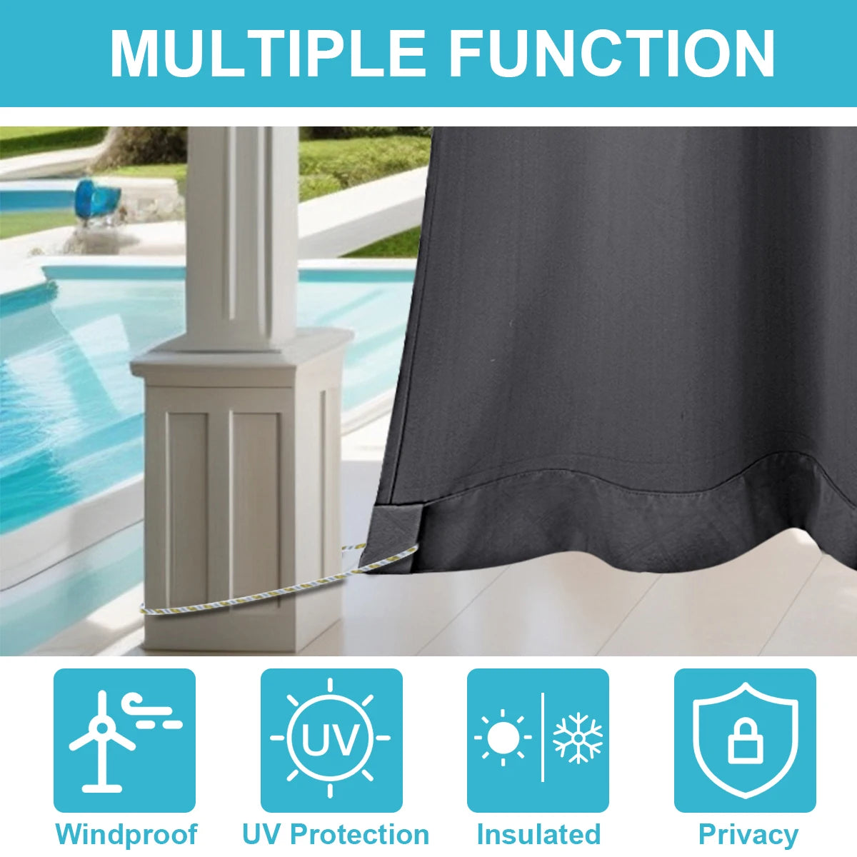 2pcs Outdoor Curtains Waterproof Windproof Patio Curtains Embossed