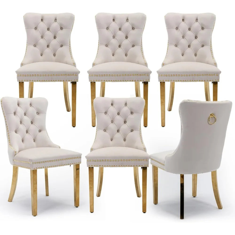 Velvet Upholstered Dining Chairs Set Of 6, Nail