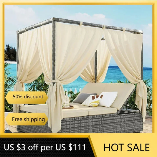 Outdoor Canopy Bed With Adjustable Seats & Four