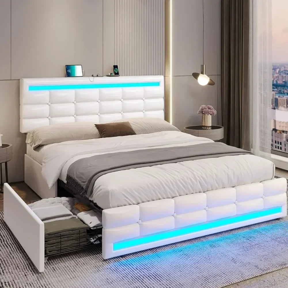 Bed Frame with Drawers, LED Bed Frame