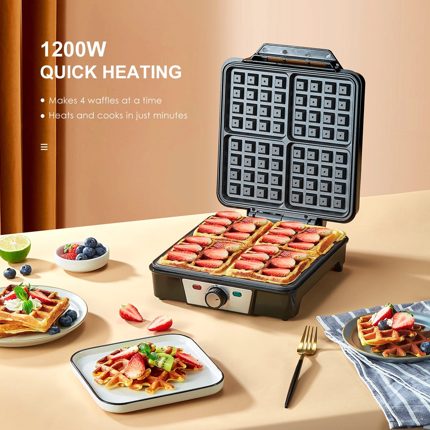 4-Slice Belgian Waffle Maker, 3 Browning Levels with