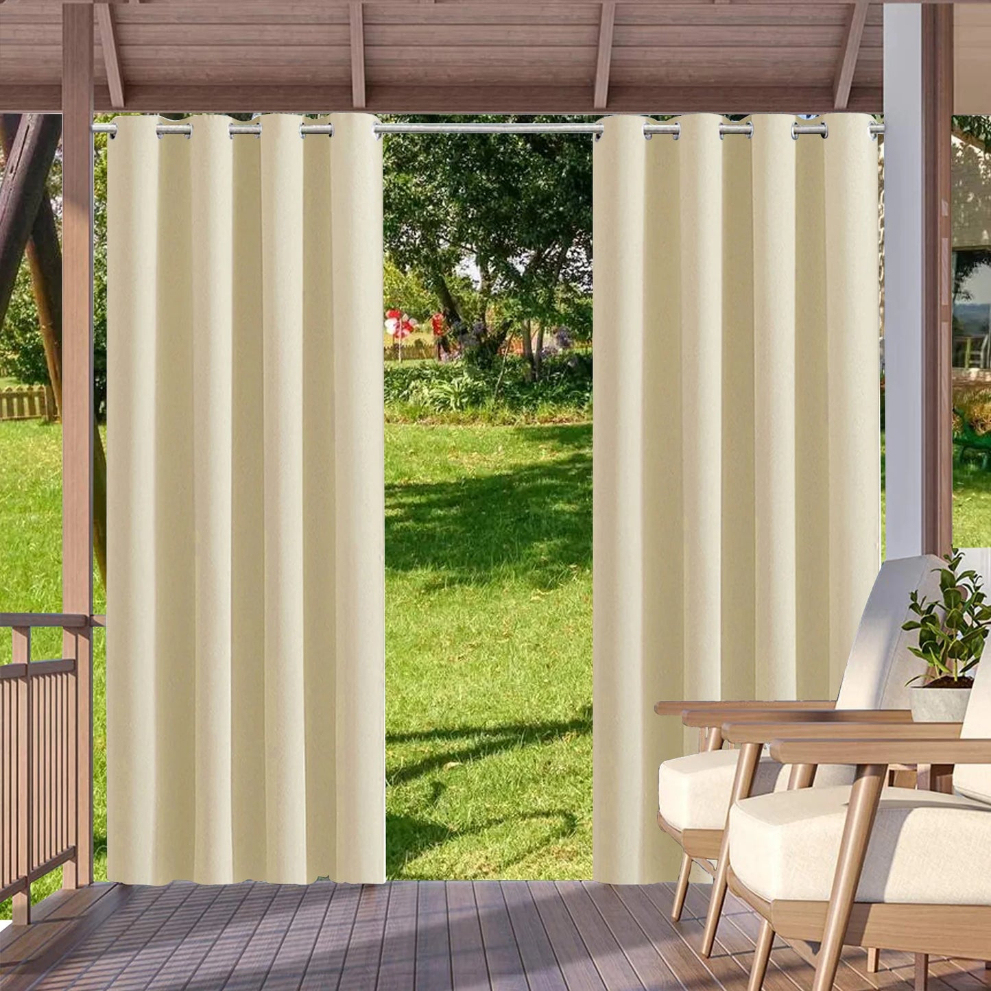 2pcs Outdoor Waterproof Patio Curtains Indoor Blackout Curtain