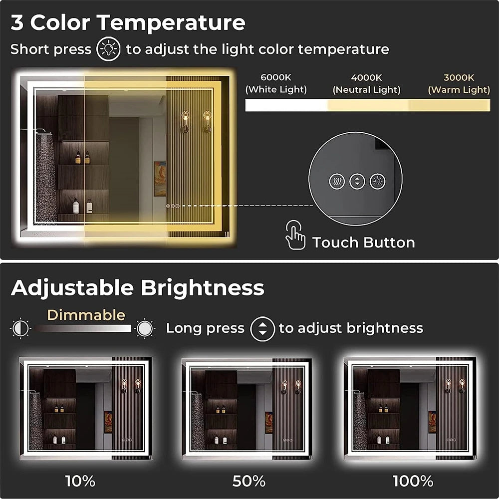 LED Bathroom Mirror With Front Backlit Dimmable