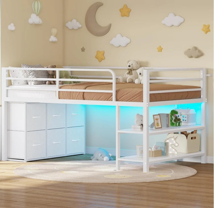 Twin Size Low Loft Bed with Fabric