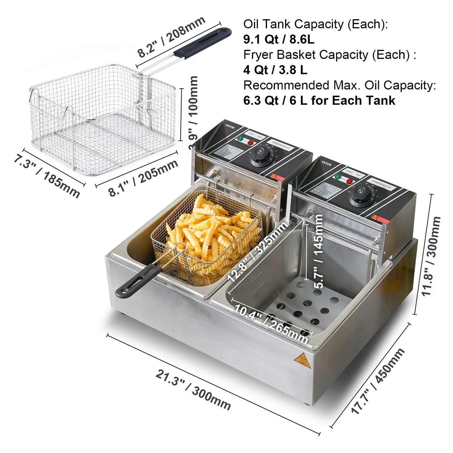 Commercial Electric Deep Fryer w/Dual Tanks