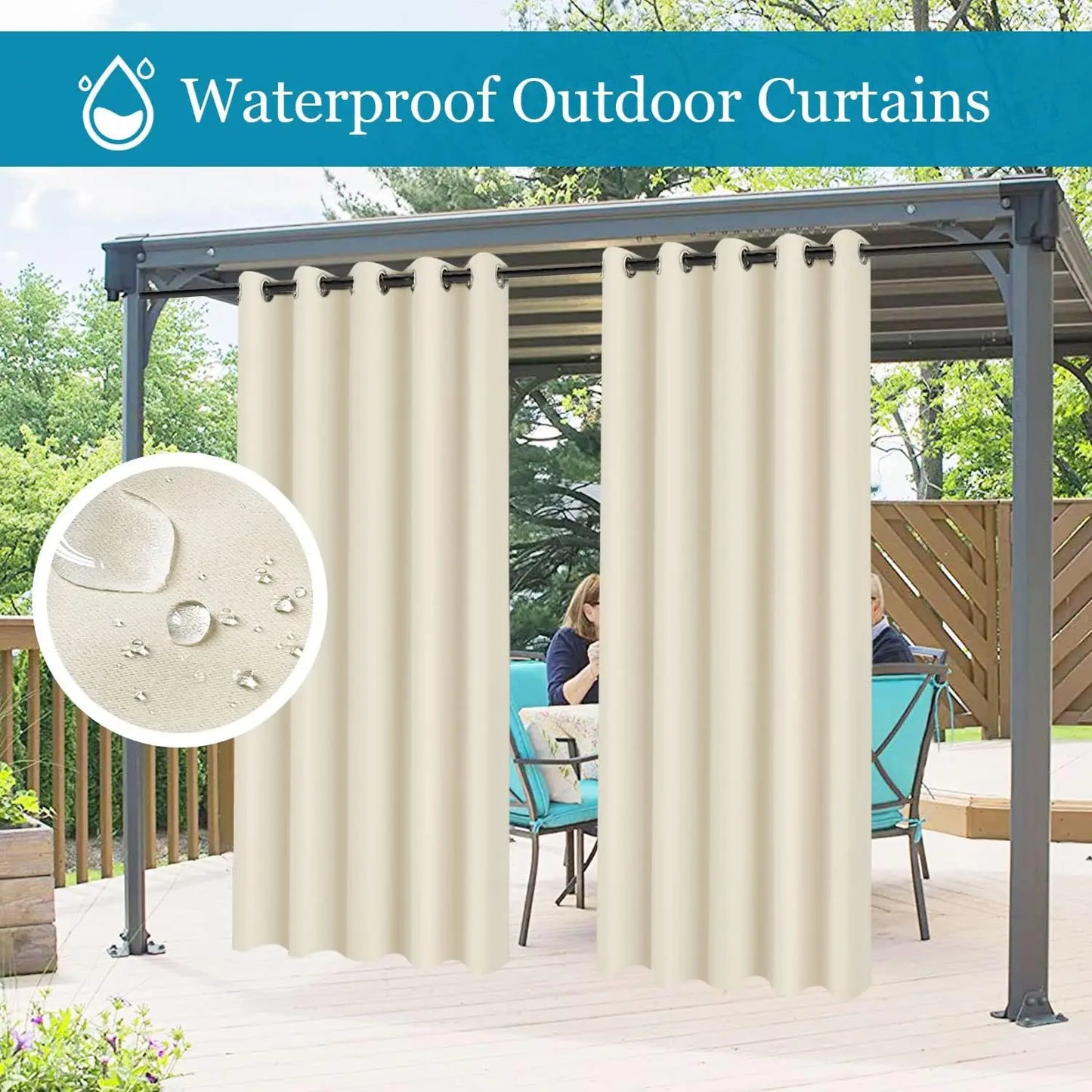 2pcs Outdoor Waterproof Patio Curtains Indoor Blackout Curtain