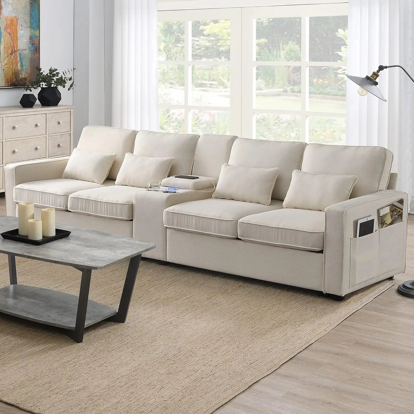 L-Shaped Couch With 2 Pillows Reversible Chaise Lounge.