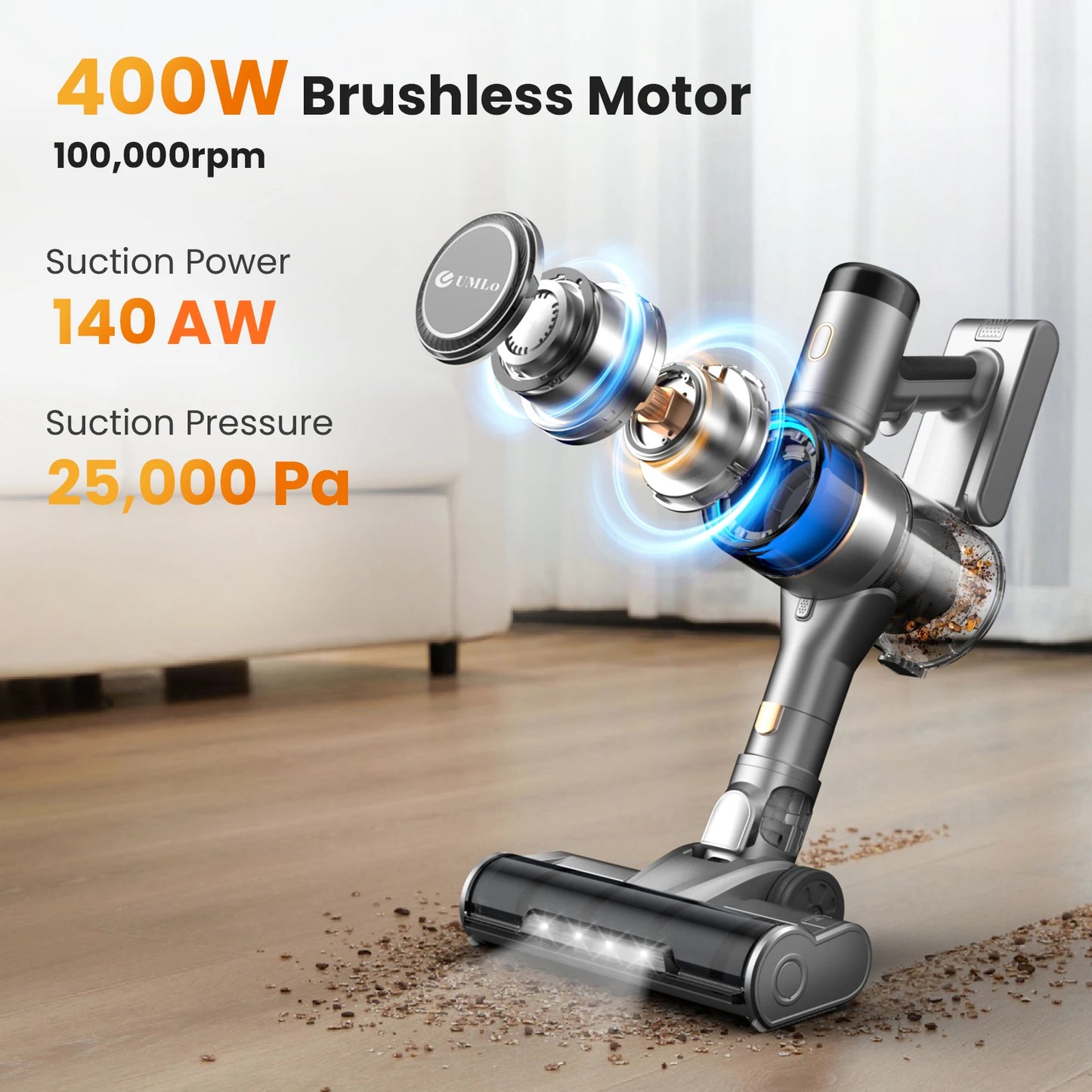 30KPa 400W Stick Cordless Vacuum Cleaner Up To 55Mins