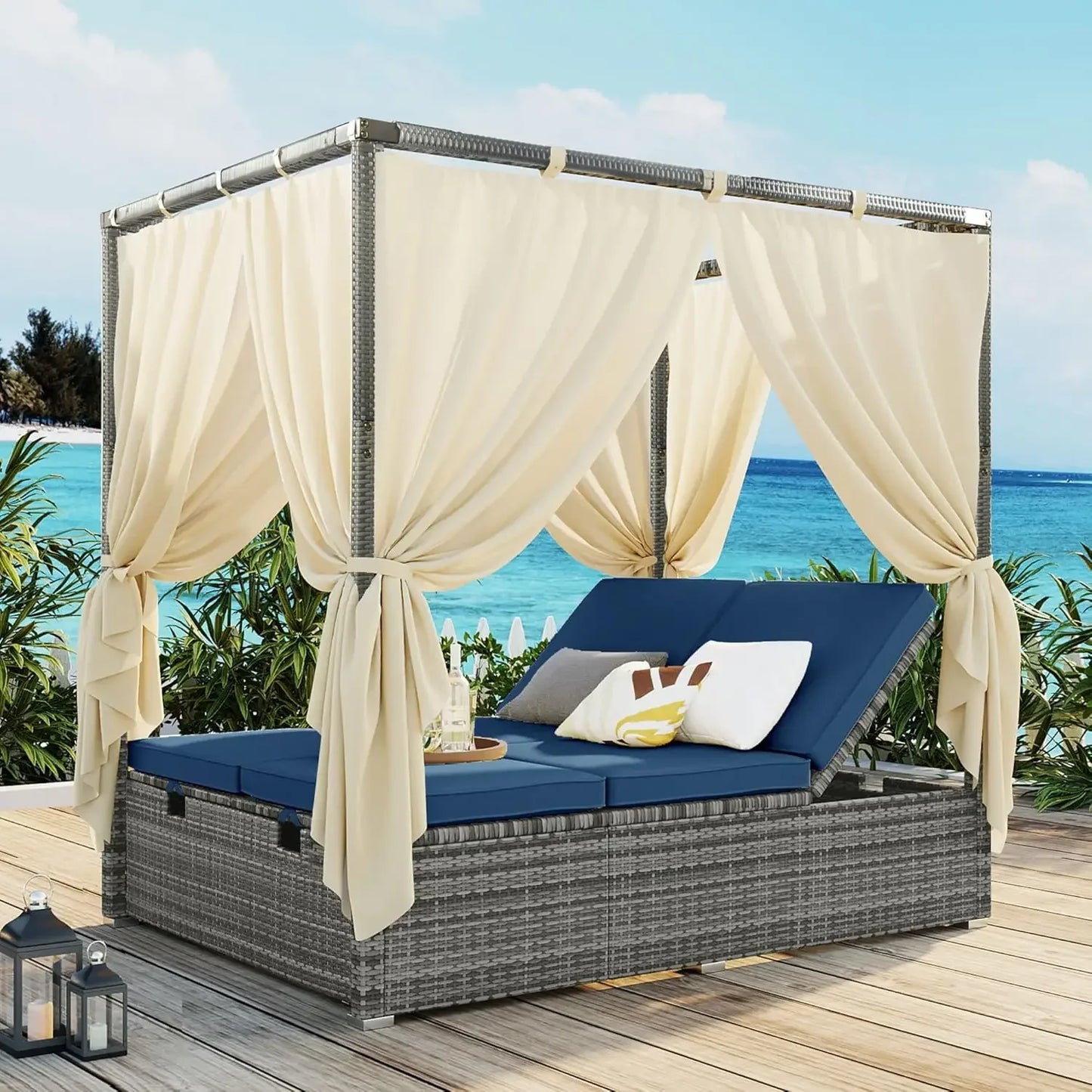 Outdoor Canopy Bed With Adjustable Seats & Four