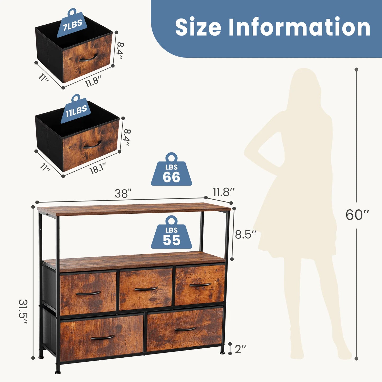 Fireplace TV Stand Dresser For Bedroom With