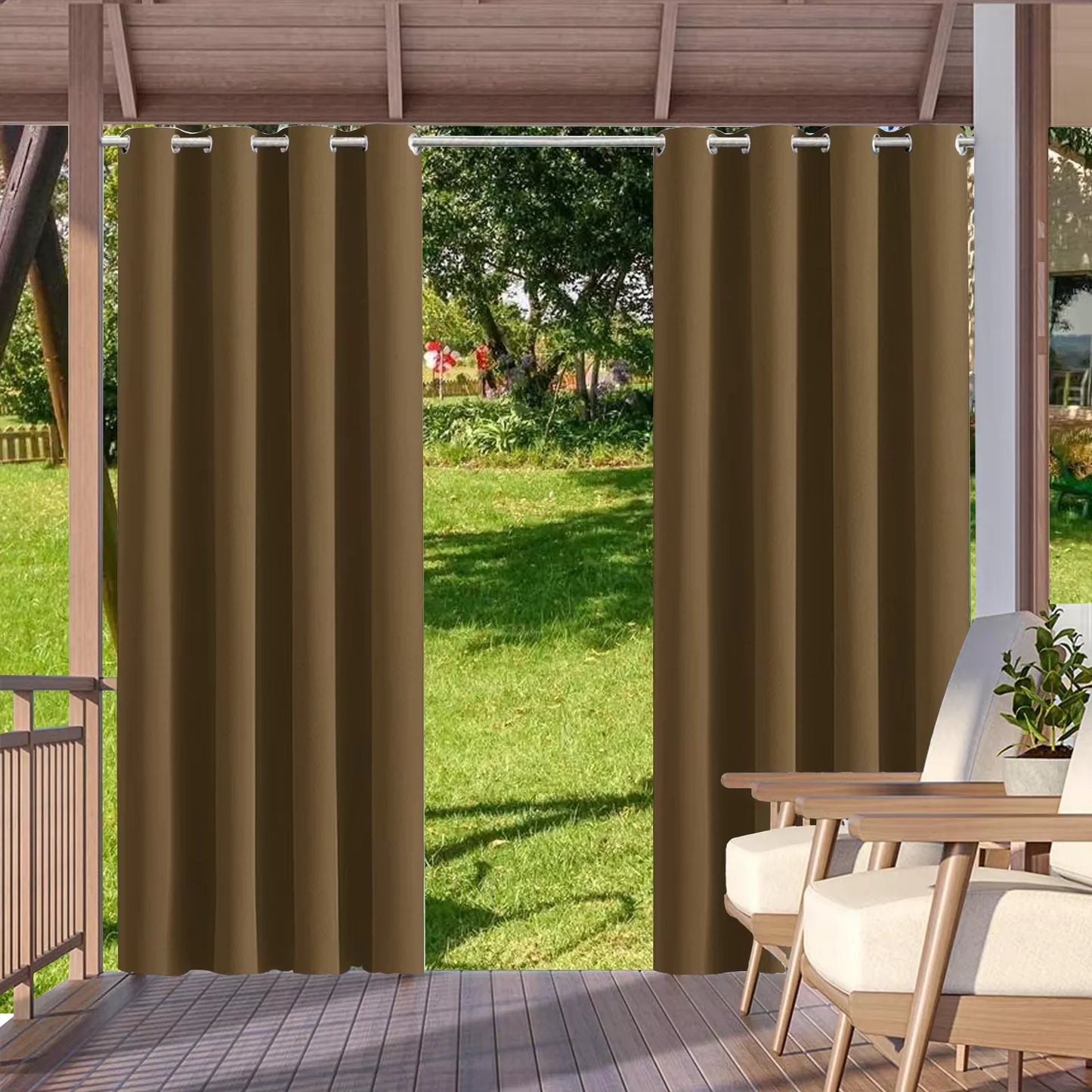 2pcs Outdoor Waterproof Patio Curtains Indoor Blackout Curtain