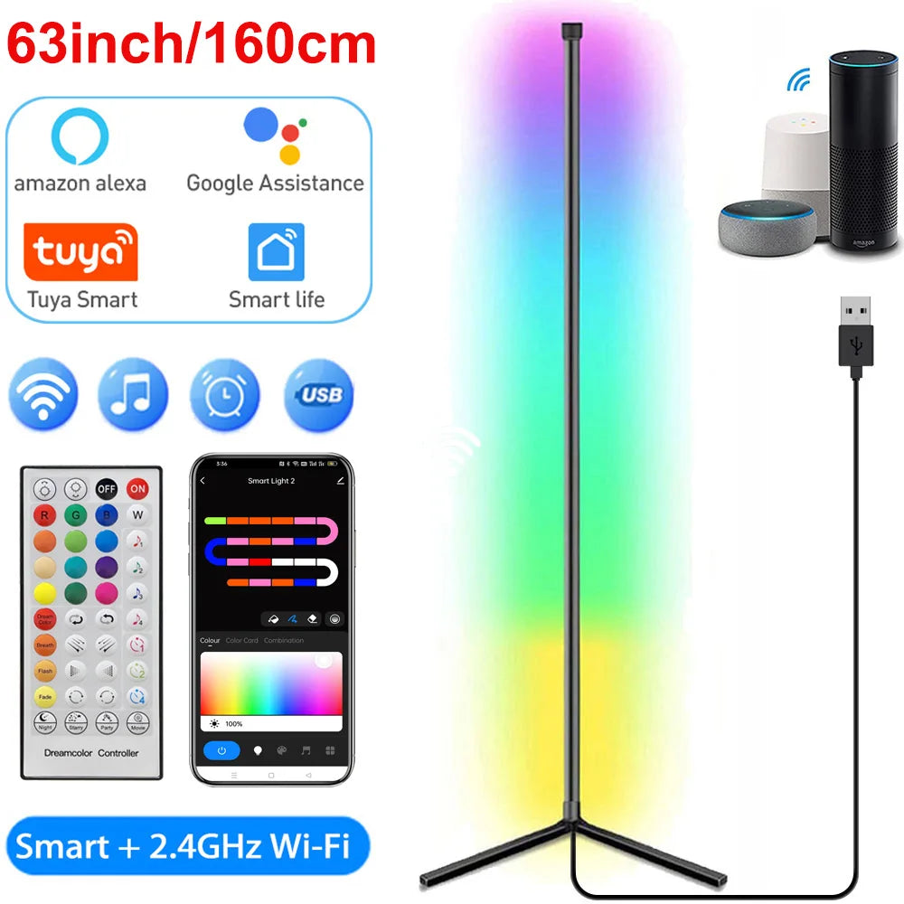 Smart Corner Floor Lamp Dimmable RGB LED Modern