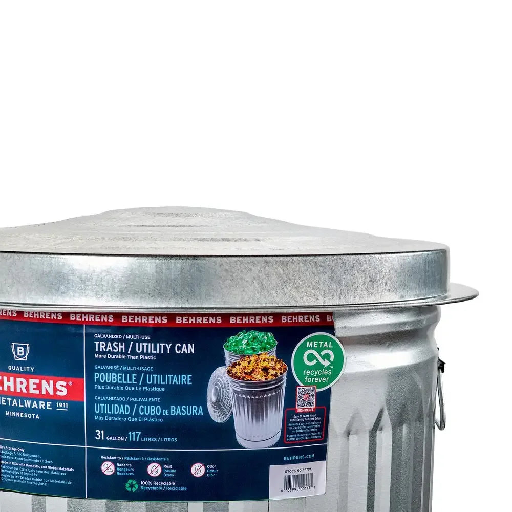 31-Gallon Galvanized Steel Trash Can With Infinity