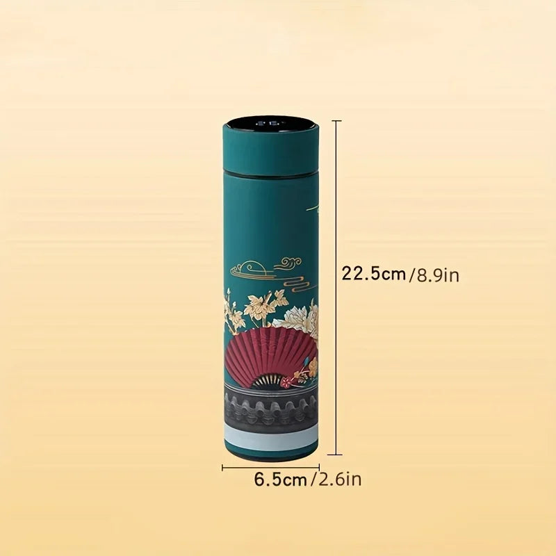 1pc Chinese Style Thermal Water Bottle, Retro Smart