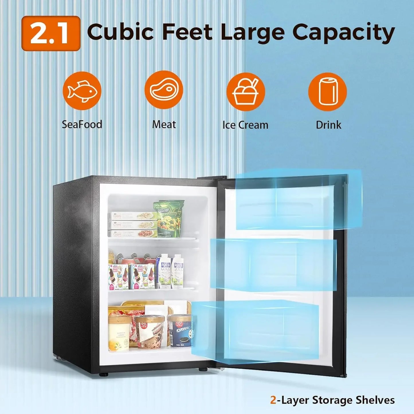 2.1 Cu.ft Compact Upright Freezer with Reversible Single Door,Removable Shelves Mini Freezer with Adjustable Thermostat