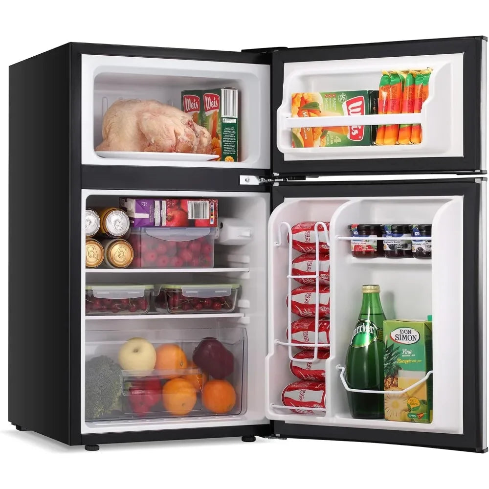 Mini Refrigerator 3.2Cu Ft Compact Defrosting Double Door Freezer