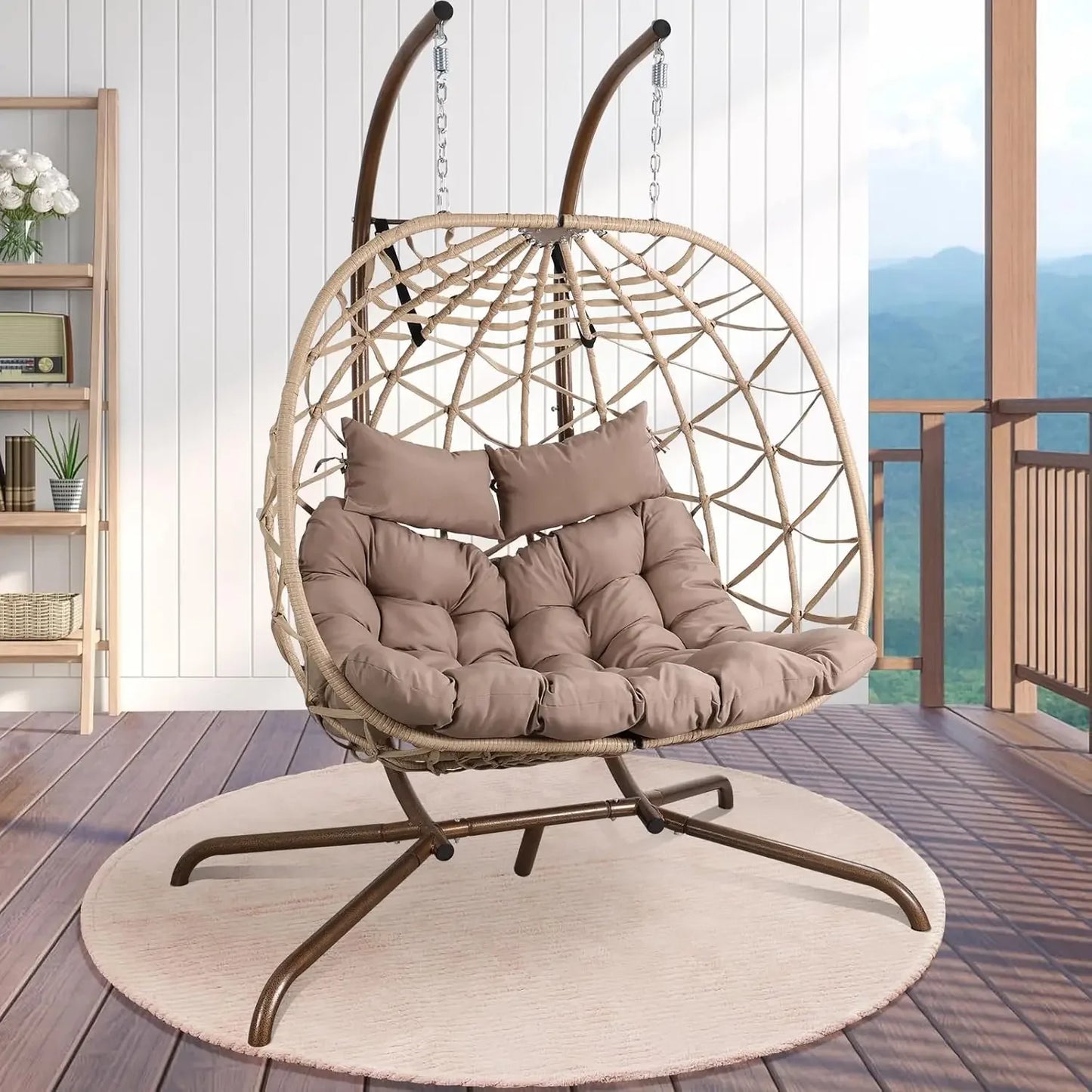 Outdoor Egg Swing Chair With Stand, 2 Person