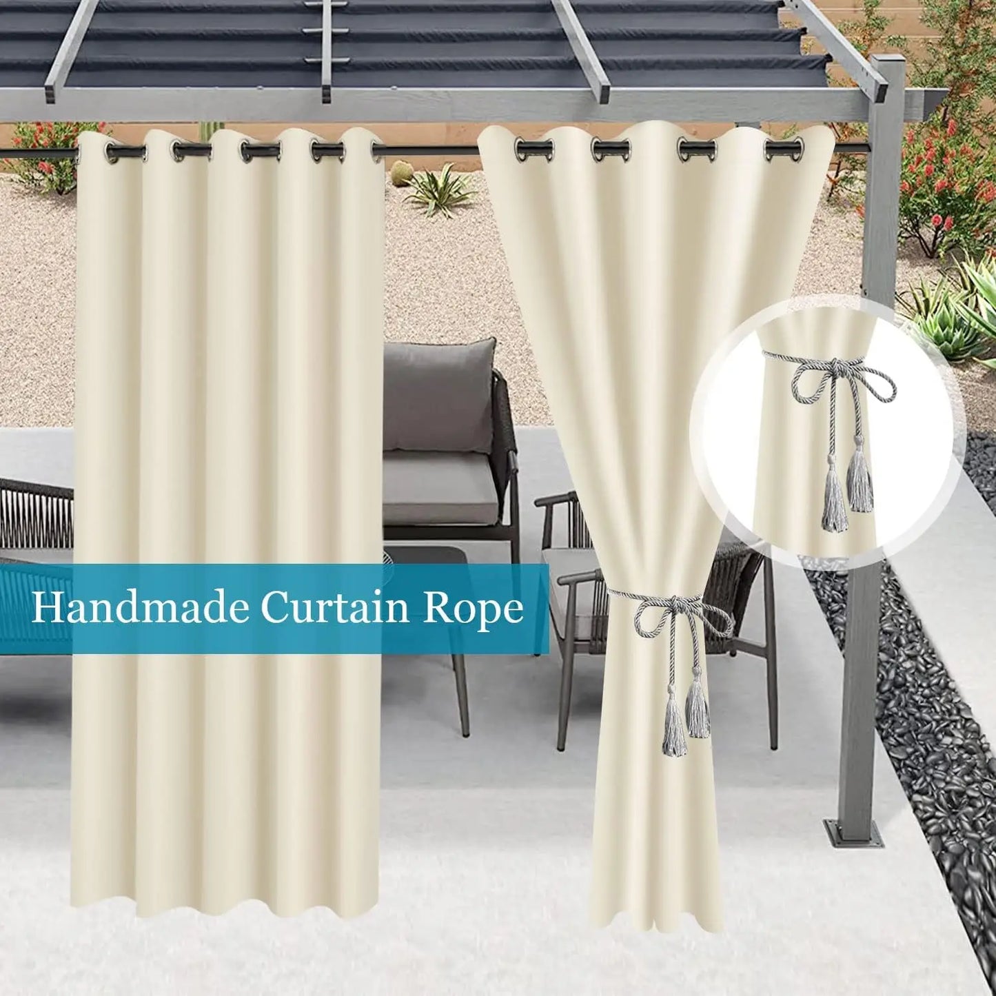 2pcs Outdoor Waterproof Patio Curtains Indoor Blackout Curtain