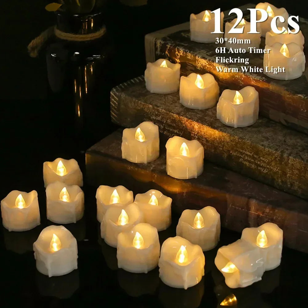 Flameless TeaLights Candles with Cycle Automatically Timer 6 Hours On 18 Hours Off in 24 Hours LED Tea Lights Flickering Candles