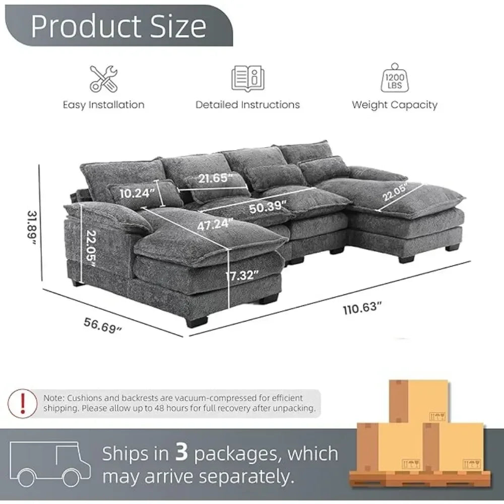 110"Sectional Sofa Couch For Living Room, Modern