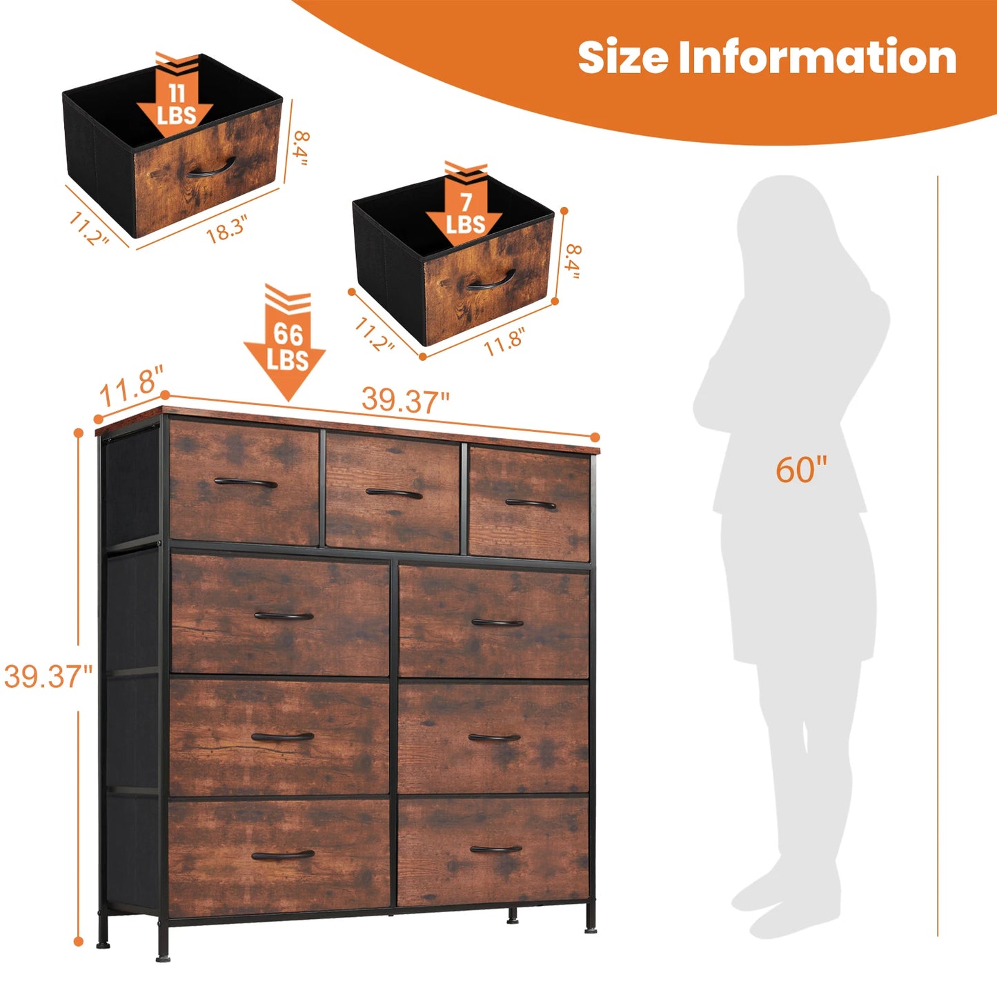 Dresser For Bedroom With 9 Fabric Storage Drawer