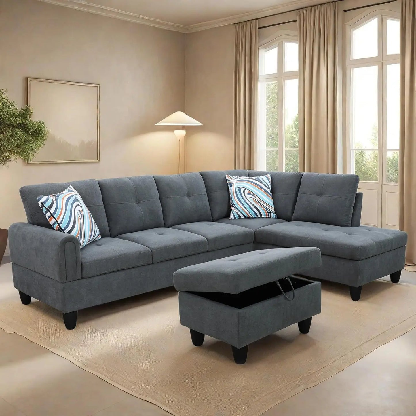 L Shaped Sofa With Ottoman Modern Sectional Couches