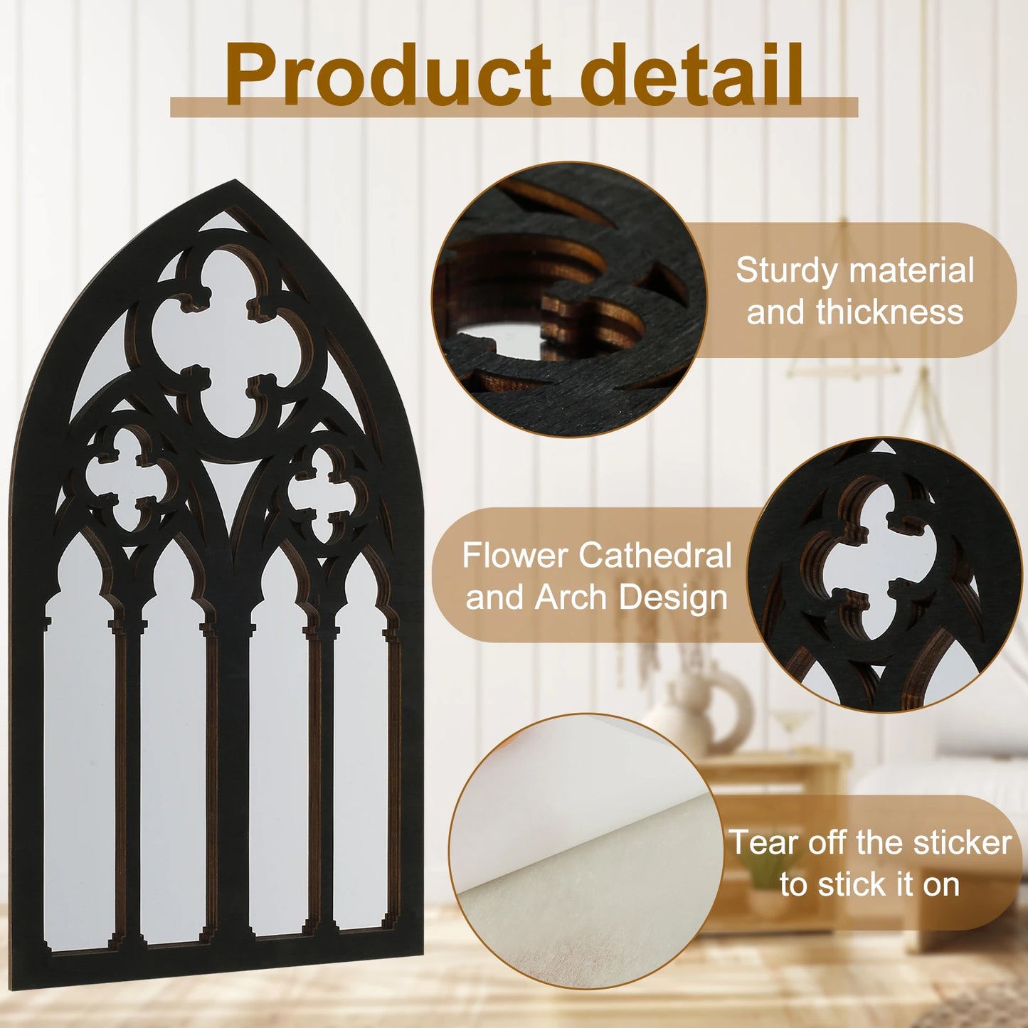 3pcs Gothic Mirrors Wall Decor Arched Decorative Mirror