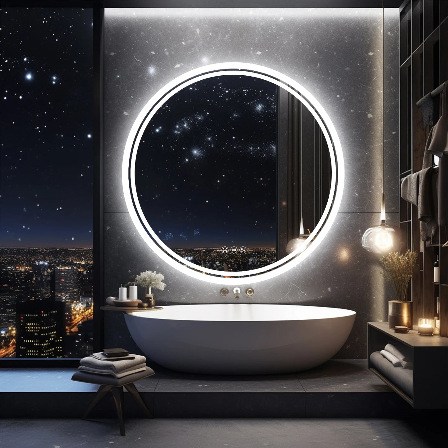 Bathroom Mirror With LED Lights Circle Backlit