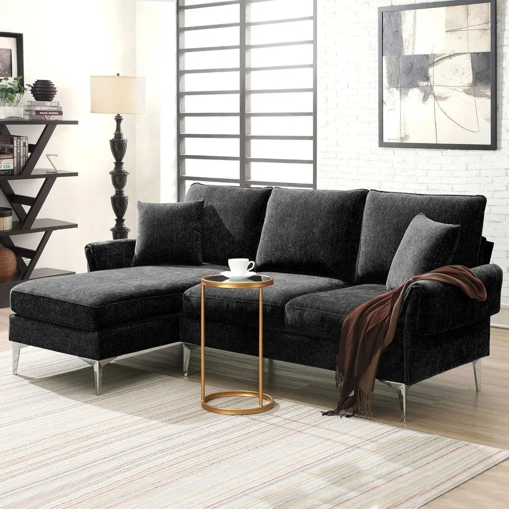 L-Shaped Couch With 2 Pillows Reversible Chaise Lounge.