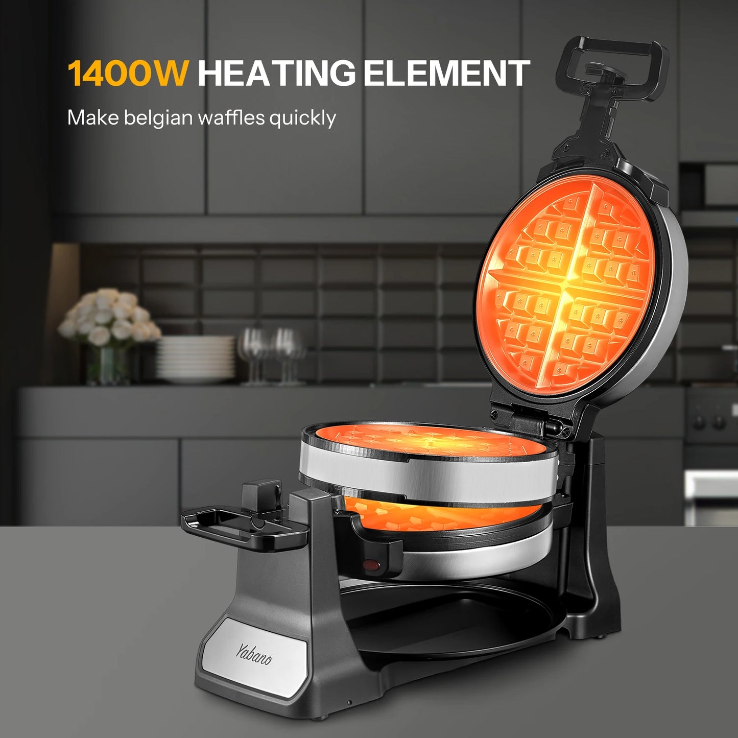 Belgian Waffle Maker, Classic Rotating Waffle Iron