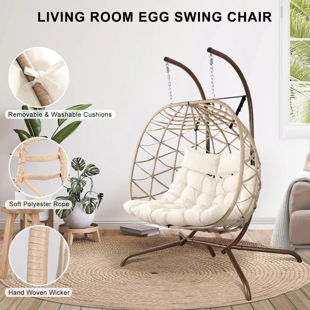 Outdoor Egg Swing Chair With Stand, 2 Person