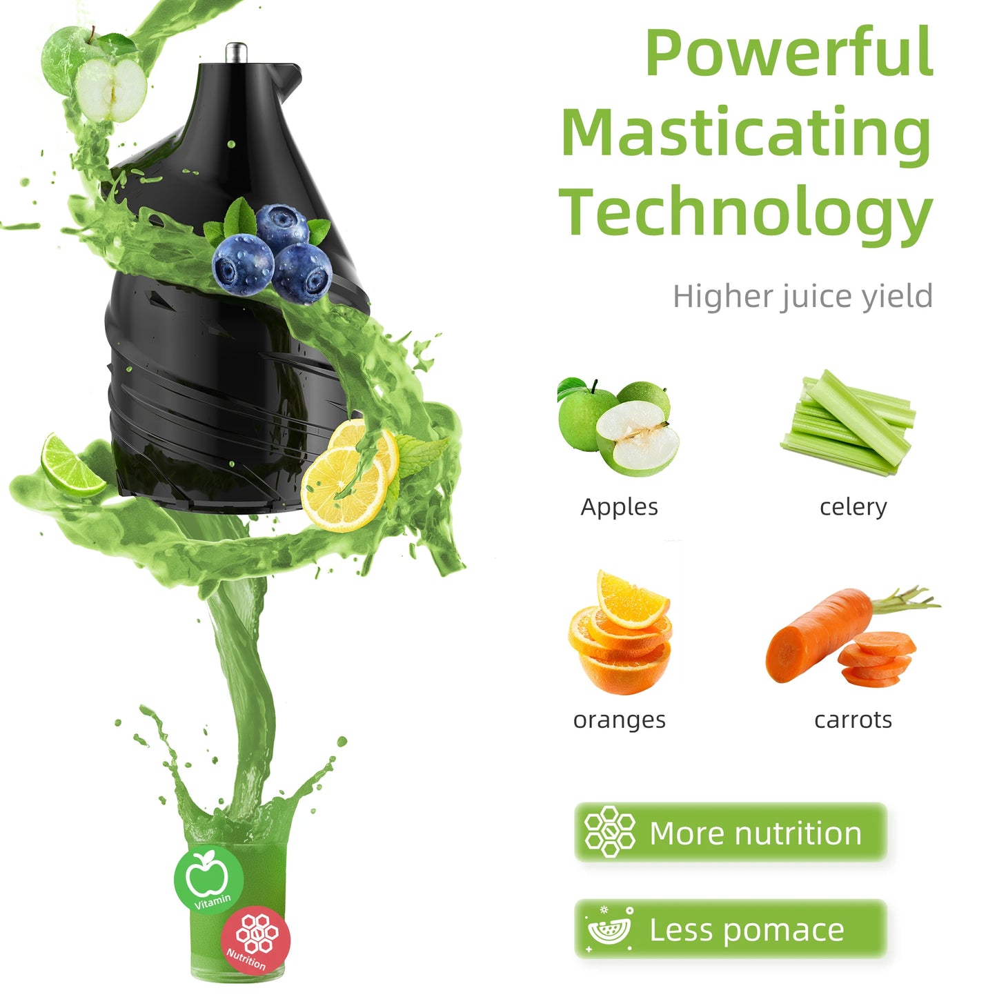 Cold Press Juicer With 75mm Feed Chute,  Powerful