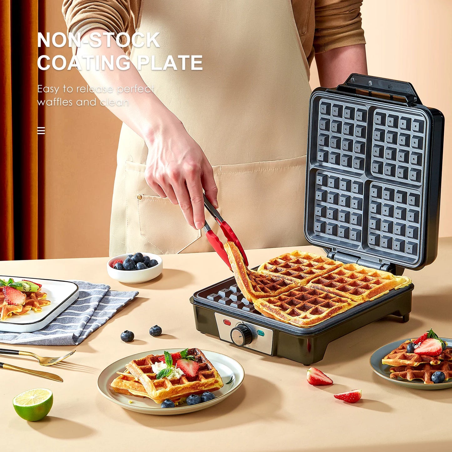 4-Slice Belgian Waffle Maker, 3 Browning Levels with